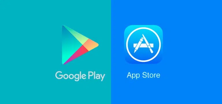 Imagen de logotipos de Google Play Store y App Store