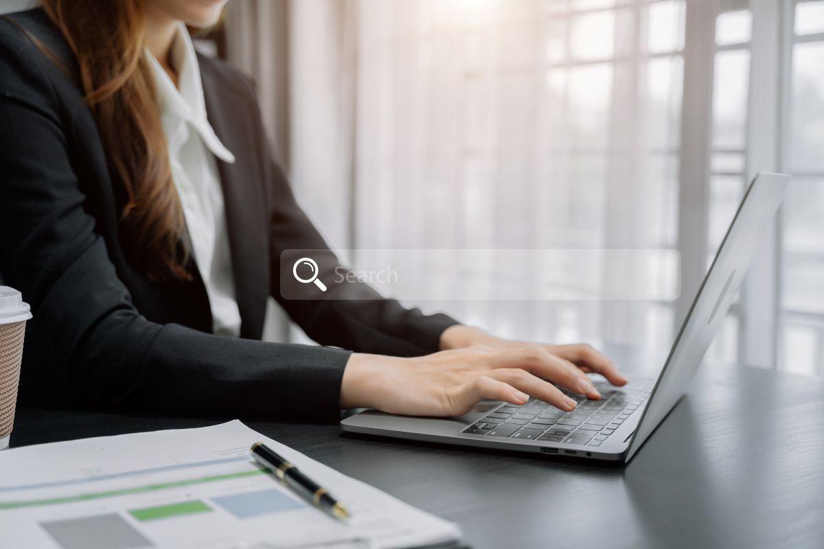 Online research on a laptop computer